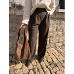Pantalon marron de tailleur femme – Taille élastiquée et pinces – Du XS au L