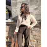 Pantalon marron de tailleur femme – Taille élastiquée et pinces – Du XS au L