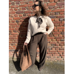 Pantalon marron de tailleur femme – Taille élastiquée et pinces – Du XS au L