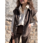 Veste sans manches femme marron en jean – Détails métal – Tailles S à L