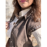 Veste sans manches femme marron en jean – Détails métal – Tailles S à L