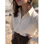 Chemise femme manches longues effet lin – Beige ou marron – Tailles XS à XL