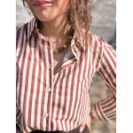 Chemise rayée choco femme – 100% coton – Tailles S, M, L