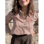 Chemise rayée choco femme – 100% coton – Tailles S, M, L