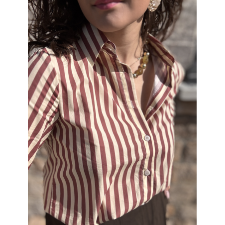 Chemise rayée choco femme – 100% coton – Tailles S, M, L