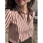 Chemise rayée choco femme – 100% coton – Tailles S, M, L