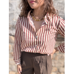 Chemise rayée choco femme – 100% coton – Tailles S, M, L
