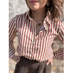 Chemise rayée choco femme – 100% coton – Tailles S, M, L