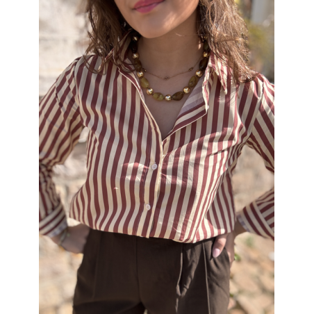Chemise rayée choco femme – 100% coton – Tailles S, M, L