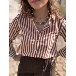 Chemise rayée choco femme – 100% coton – Tailles S, M, L
