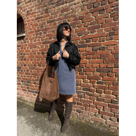 Robe en jean bleu femme – Manches longues – Décolleté V – Tailles S, M, L