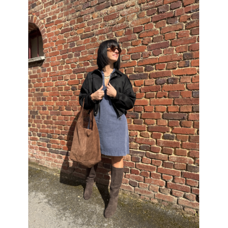 Robe en jean bleu femme – Manches longues – Décolleté V – Tailles S, M, L