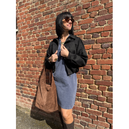 Robe en jean bleu femme – Manches longues – Décolleté V – Tailles S, M, L