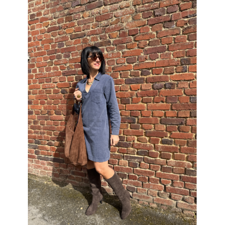 Robe en jean bleu femme – Manches longues – Décolleté V – Tailles S, M, L