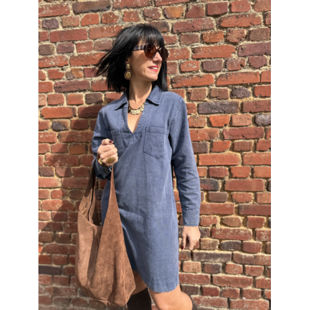 Robe en jean bleu femme – Manches longues – Décolleté V – Tailles S, M, L