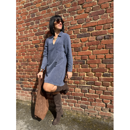 Robe en jean bleu femme – Manches longues – Décolleté V – Tailles S, M, L