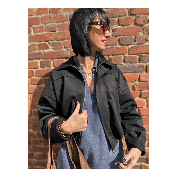 Bombers en daim noir femme – Coupe ballon – Taille unique 36 à 40