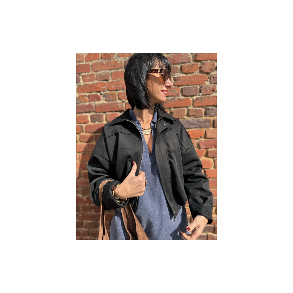 Bombers en daim noir femme – Coupe ballon – Taille unique 36 à 40