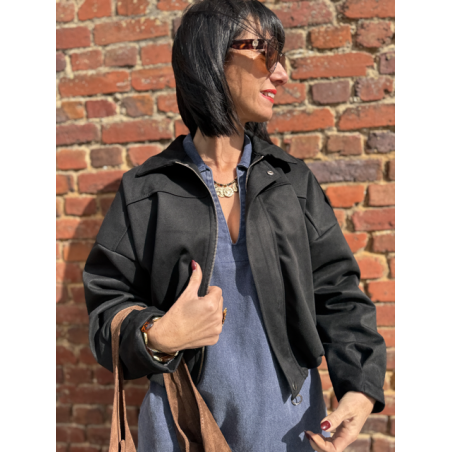 Bombers en daim noir femme – Coupe ballon – Taille unique 36 à 40