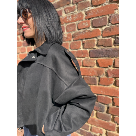 Bombers en daim noir femme – Coupe ballon – Taille unique 36 à 40