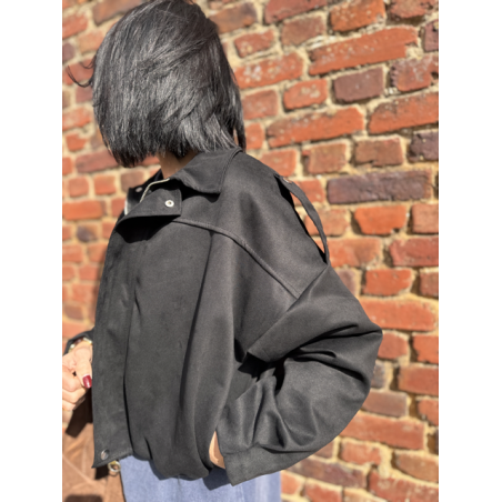 Bombers en daim noir femme – Coupe ballon – Taille unique 36 à 40