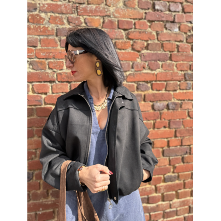 Bombers en daim noir femme – Coupe ballon – Taille unique 36 à 40
