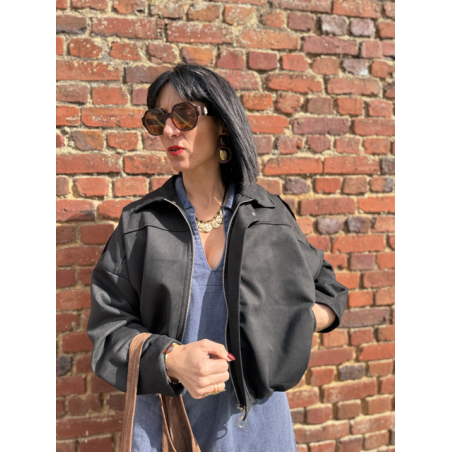 Bombers en daim noir femme – Coupe ballon – Taille unique 36 à 40