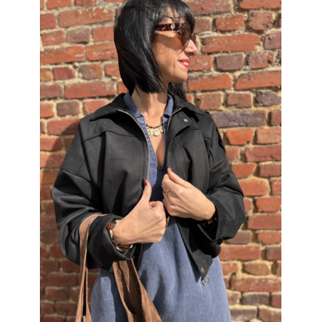 Bombers en daim noir femme – Coupe ballon – Taille unique 36 à 40