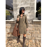 Robe en jean femme – Manches longues – Motif léopard – Tailles S, M, L
