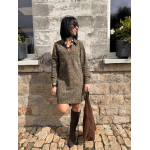 Robe en jean femme – Manches longues – Motif léopard – Tailles S, M, L