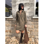 Robe en jean femme – Manches longues – Motif léopard – Tailles S, M, L