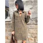 Robe en jean femme – Manches longues – Motif léopard – Tailles S, M, L