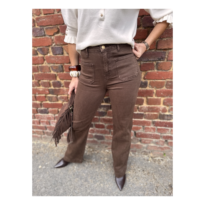 Jean marron femme – Coupe wide leg – Deux poches devant – Tailles 34 à 42