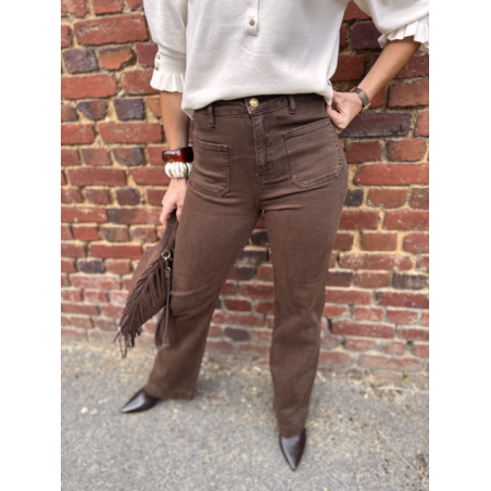 Jean marron femme – Coupe wide leg – Deux poches devant – Tailles 34 à 42