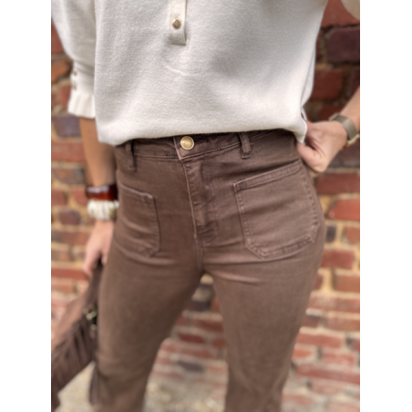 Jean marron femme – Coupe wide leg – Deux poches devant – Tailles 34 à 42