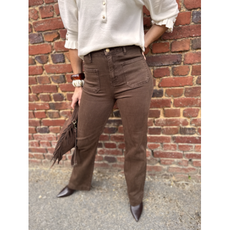 Jean marron femme – Coupe wide leg – Deux poches devant – Tailles 34 à 42