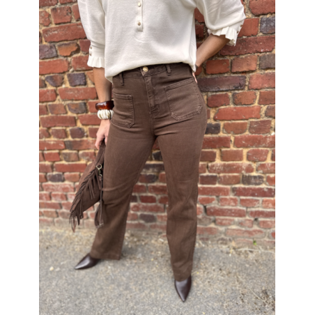 Jean marron femme – Coupe wide leg – Deux poches devant – Tailles 34 à 42