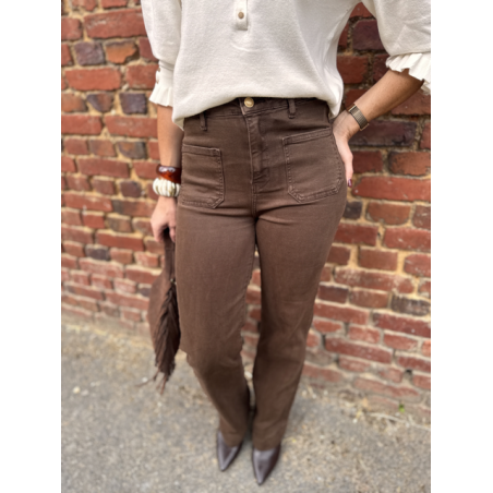 Jean marron femme – Coupe wide leg – Deux poches devant – Tailles 34 à 42