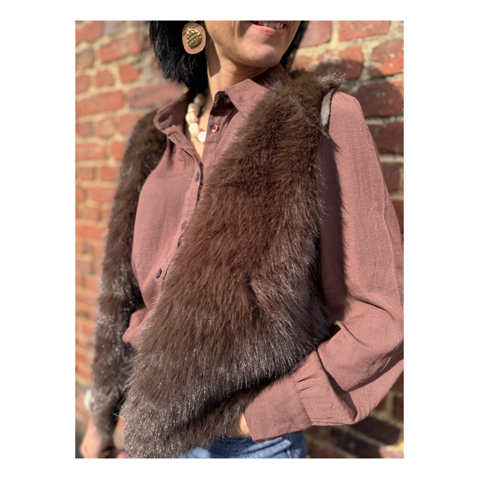 Gilet Sans Manches Fausse Fourrure Marron – Taille Unique (36 à 42)
