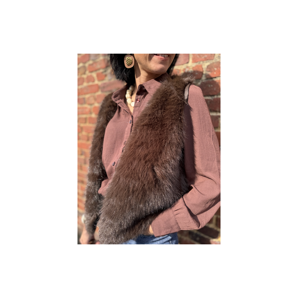 Gilet Sans Manches Fausse Fourrure Marron – Taille Unique (36 à 42)