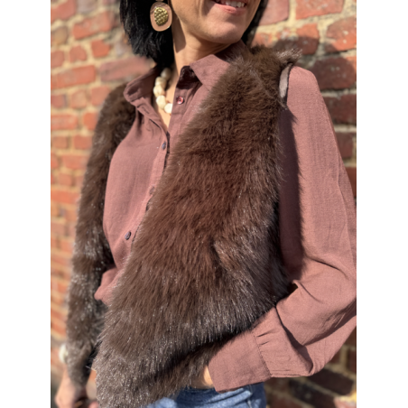 Gilet Sans Manches Fausse Fourrure Marron – Taille Unique (36 à 42)