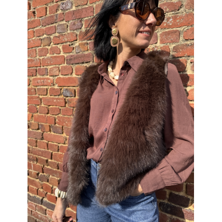 Gilet Sans Manches Fausse Fourrure Marron – Taille Unique (36 à 42)
