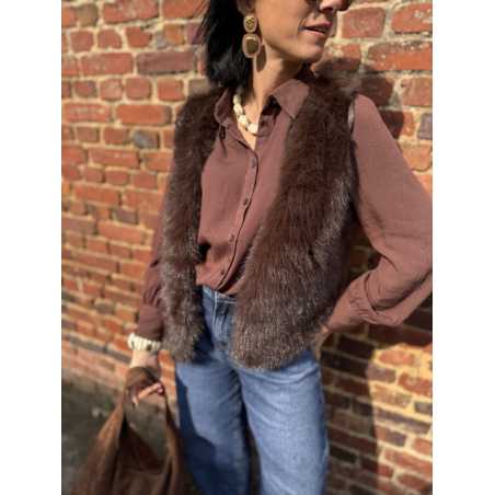 Gilet Sans Manches Fausse Fourrure Marron – Taille Unique (36 à 42)