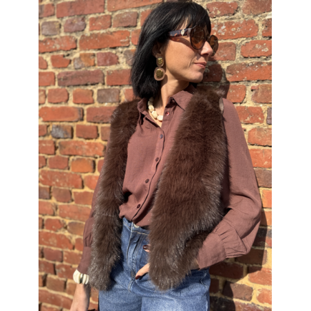 Gilet Sans Manches Fausse Fourrure Marron – Taille Unique (36 à 42)