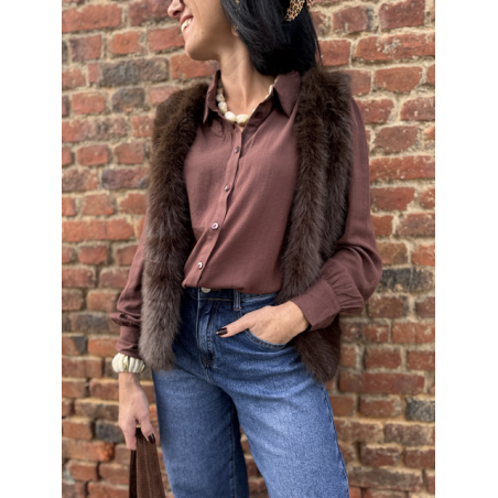 Gilet Sans Manches Fausse Fourrure Marron – Taille Unique (36 à 42)