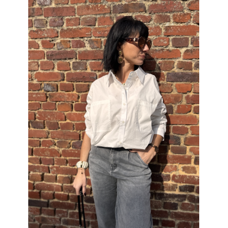 Chemise Blanche Femme – Courte à Poches et Lien à Nouer – Taille 36 à 42