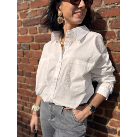 Chemise Blanche Femme – Courte à Poches et Lien à Nouer – Taille 36 à 42