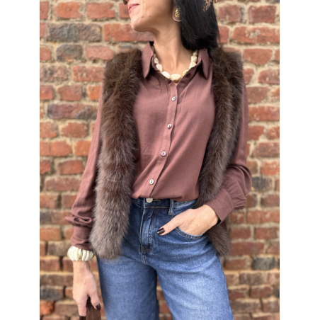 Chemise femme manches longues effet lin – Beige ou marron – Tailles XS à XL