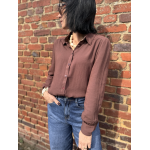 Chemise femme manches longues effet lin – Beige ou marron – Tailles XS à XL