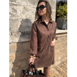 Robe femme en daim marron ou kaki – Manches longues & col chemise – Tailles S, M, L